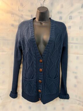 Black Poppy Navy Cable Knit Button-Front Cardigan